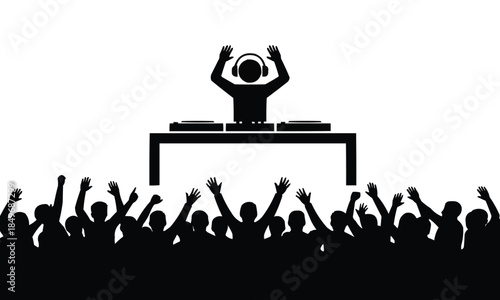 Dj entertaining crowd at party isolated on white background