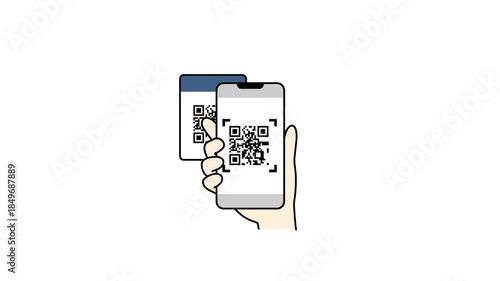 スマートフォンでQR決済するイラストアニメーション