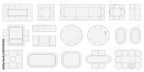 Furniture arrangement top view sofas tables and chairs for interior design planning