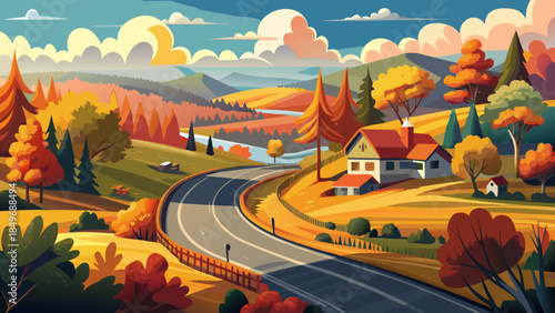 Very beautiful autumn countryside scenic drive in the Upper Peninsula, featuring winding roads, colorful fall foliage, rolling landscapes, and a peaceful journey through seasonal rural beauty.