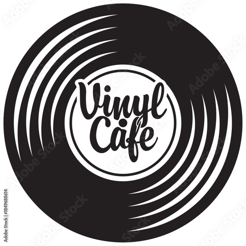 Vector menu or banner for cafe or music restaurant with vinyl records, plate, player and inscription in vintage style. Advertising poster, flyer, signboard, logo, menu. No ai used