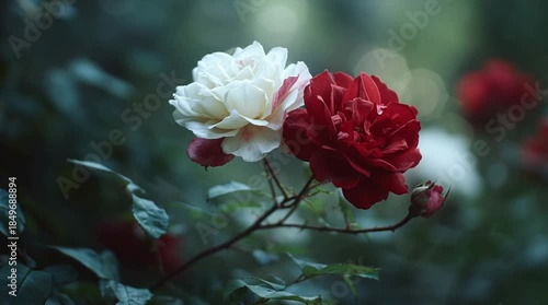 Red and White Roses in Glass Vase by Window

