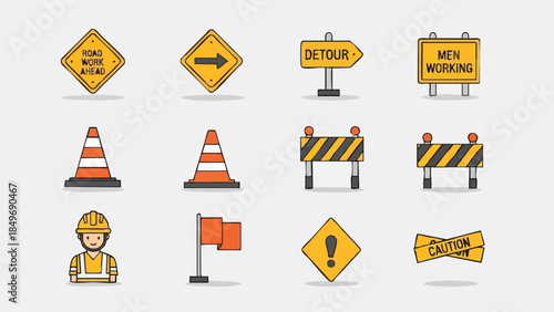 Roadwork Warning Signs and Symbols Set.