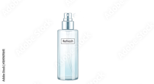 Clear spray bottle with "Refresh" label, perfect for beauty or skincare products.