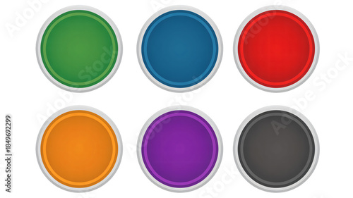 Free Download Colorful round buttons in green, blue, red, orange, purple, and black on white background for graphic design - GFXLoad