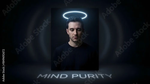 Man with Halo Mindfulness Meditation Concept.