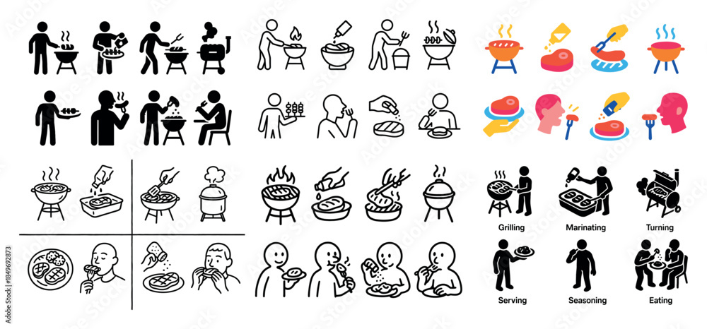 Naklejka premium Grilling icons: cooking and barbecue fun