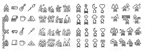 Campfire adventure icons collection