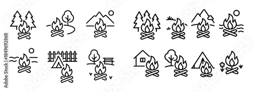 Minimalist Campfire Icon Set