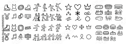 Winter sports and symbols icons set