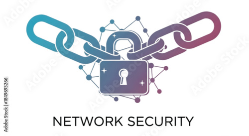 Digital padlock and chain symbolizing secure network protection and data safety