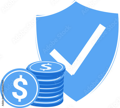 Protection shield icon with coins, Financial deposit wealth insurance	
