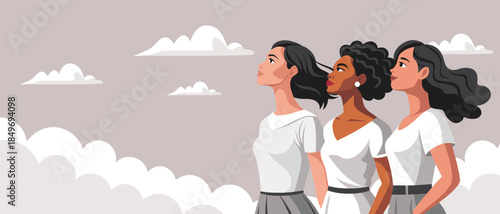 Empowered and diverse women looking to the future. Women's Day, March 8. Feminism concept.