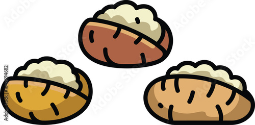Baked potatoes with toppings isolated on transparent background vector illustration, delicious and hearty food element