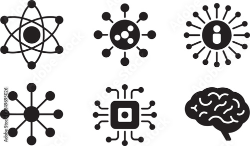 Black and White Science Technology Icons Set