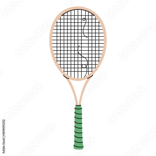 Hand-drawn tennis racket with a broken string.Ideal for sports graphics, creative projects and designs.Colorful Racket icon.Vector illustration isolated on white background.EPS 10