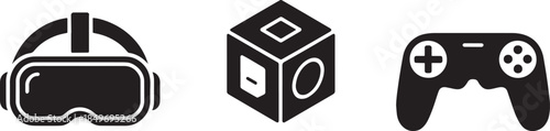 VR Headset, Game Controller and Cube Icon Set