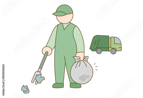 Sanitation Worker Collecting Trash for Environmental Cleanup and Waste Management