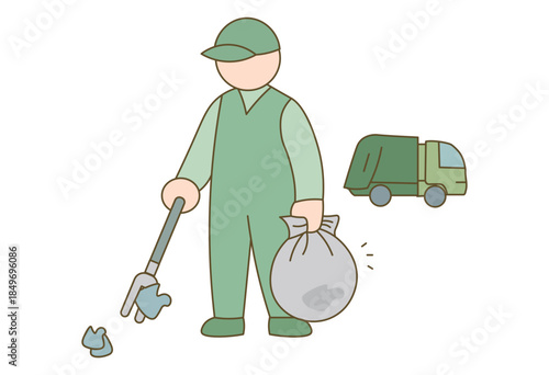 Sanitation Worker Collecting Trash for Environmental Cleanup and Waste Management