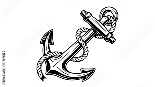 Classic hand-drawn nautical anchor with an intricately wrapped rope, symbolizing maritime tradition, hope, and steadfast security for seafaring journeys