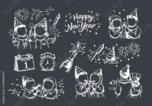 Chalkboard New Year's Eve Celebration Doodles