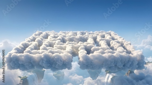 Floating Island of White Clouds in Blue Sky.