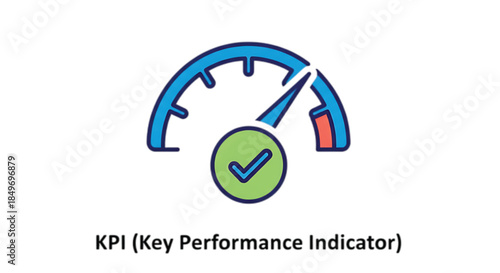 Performance indicator gauge showing success and growth with a checkmark for completion