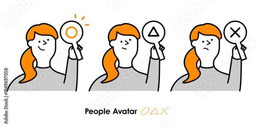 ○△×で判断・評価を表現する人物アバターセット｜女性,人物,判断,選択,表情