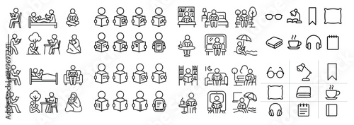 Minimalist icons of reading and relaxation activities