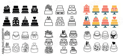 Variety of wedding cake designs and decorations