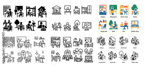 Various study environments and methods illustrated