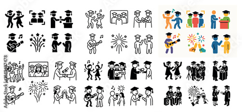 Graduation celebration icons and festive elements