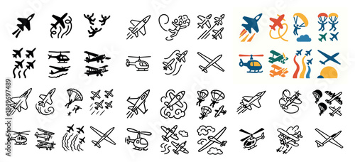 Diverse aircraft and aviation icon collection