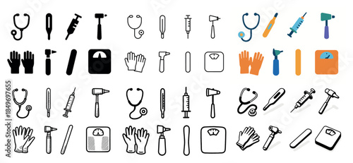 Medical tools and equipment icons collection
