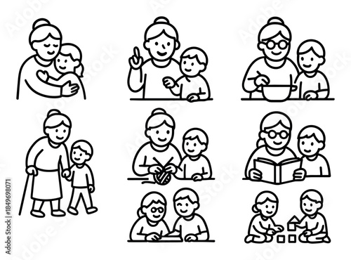 Grandmother-Grandchild Icon Set