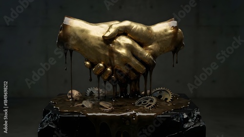 Handshake Sculpture with Melting Liquid Metal Effect.
