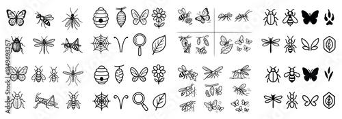Insect icons and symbols - butterflies, bees, spiders