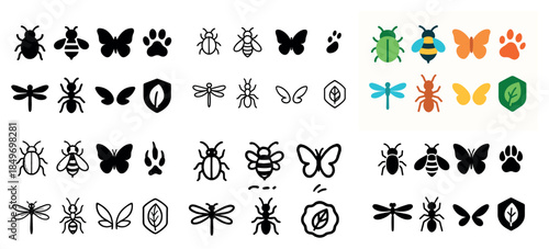 Insect and animal silhouettes and icons set