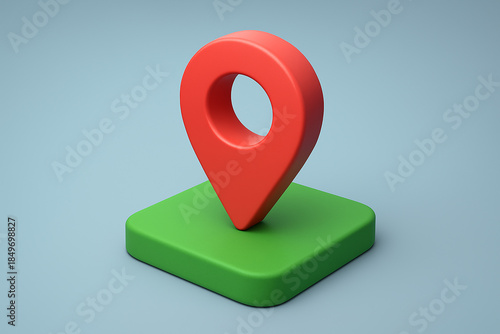 Free Download A modern 3D illustration of a red location pin marker placed on a green base, symbolizing GPS navigation, map location, destination tracking, and location-based services. - GFXLoad