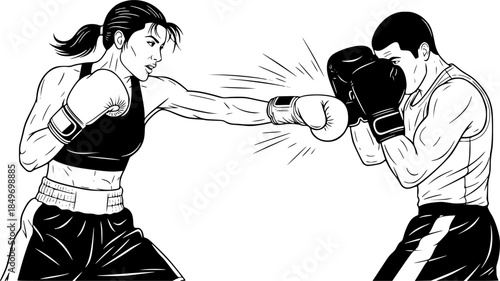 Boxing Fighter Punch Vector Silhouette Illustration
