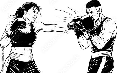 Boxing Fighter Punch Vector Silhouette Illustration

