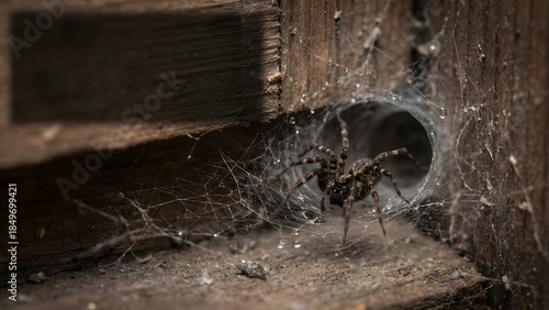 Ants in a wooden nest closeup.