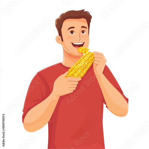 Man happily eating corn on the cob