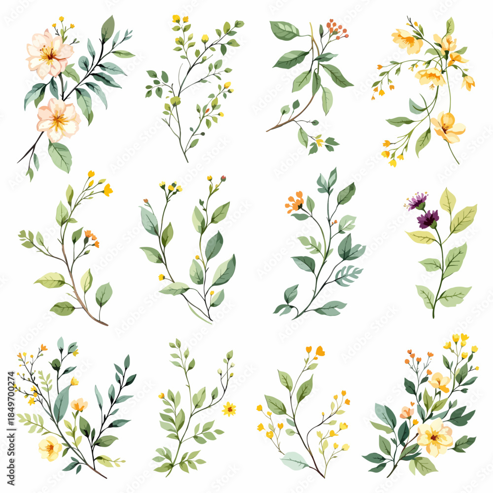 Fototapeta premium Seamless vintage floral pattern design featuring green leaves and spring flower ornaments for a nature inspired textile wallpaper illustration