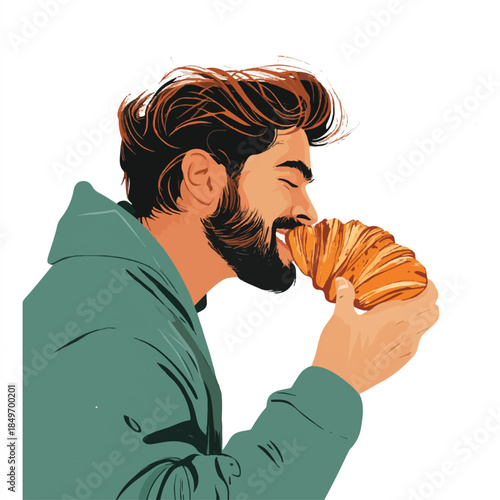 Man Enjoying a Fresh Croissant