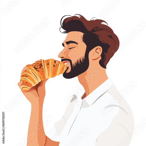 Man Enjoying a Fresh Croissant