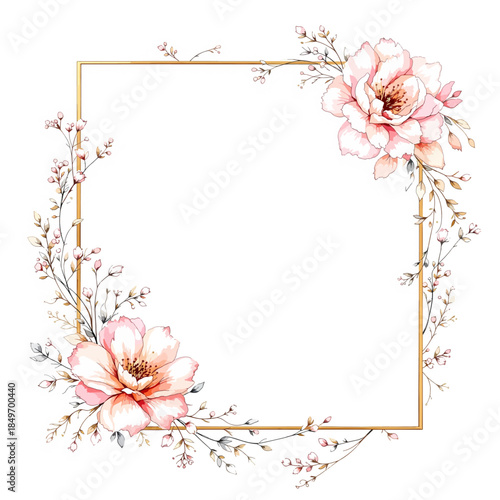 Whimsical watercolor floral border blending peach pink and cream toned petals