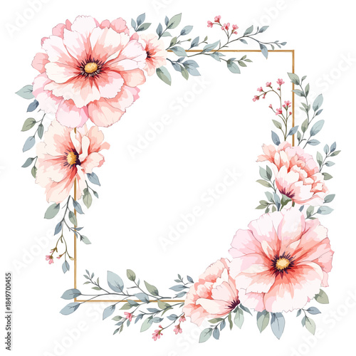 Decorative watercolor flower border with light textures and subtle sophisticated details