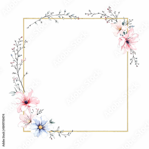 Decorative watercolor flower border with light textures and subtle sophisticated details