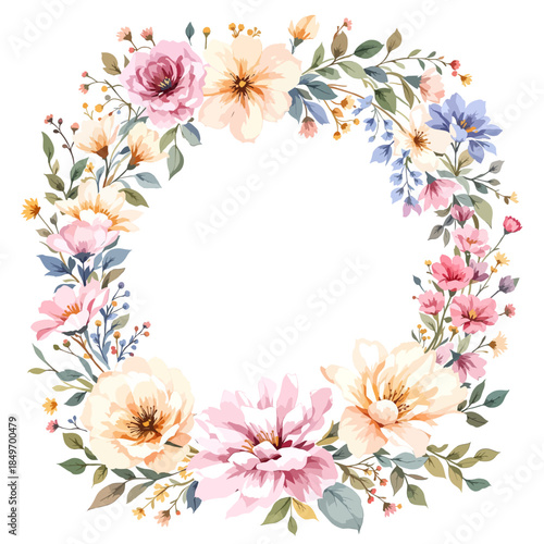 Feminine floral frame combining pink coral and blush flowers with natural leafy branches